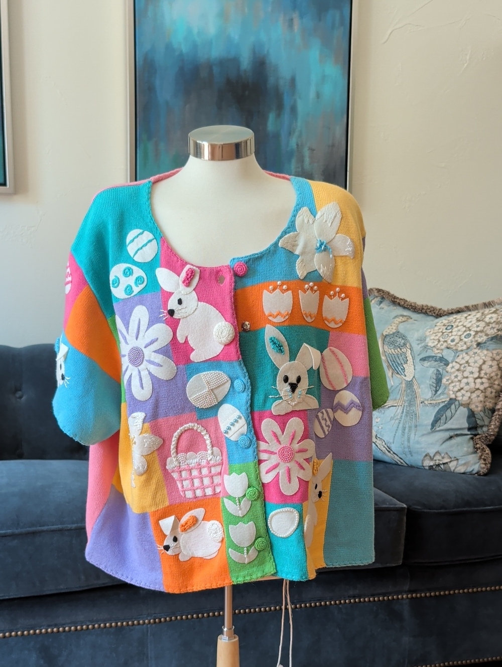 Michael Simon Multicolor Patchwork Easter Cardigan